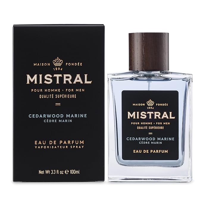 Mistral Men’s Cologne – Cedarwood Marine Eau de Parfum | Fresh & Woodsy Masculine Scent with Marine, Jasmine & Cedarwood | Cruelty-Free & Long-Lasting Perfume for Men, Made in France - 3.4 Oz