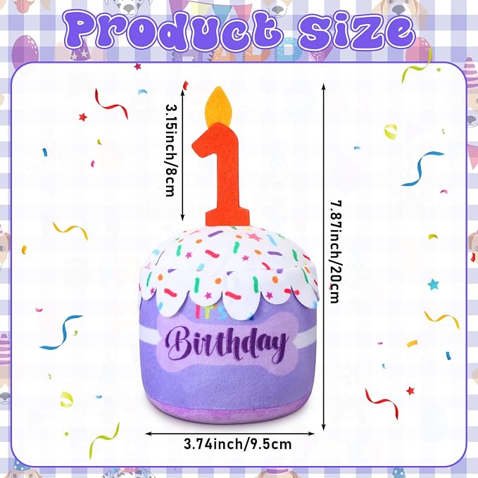 Dansydaisy Dog Birthday Cake Toy Squeaky Plush Gift,1st,Purple