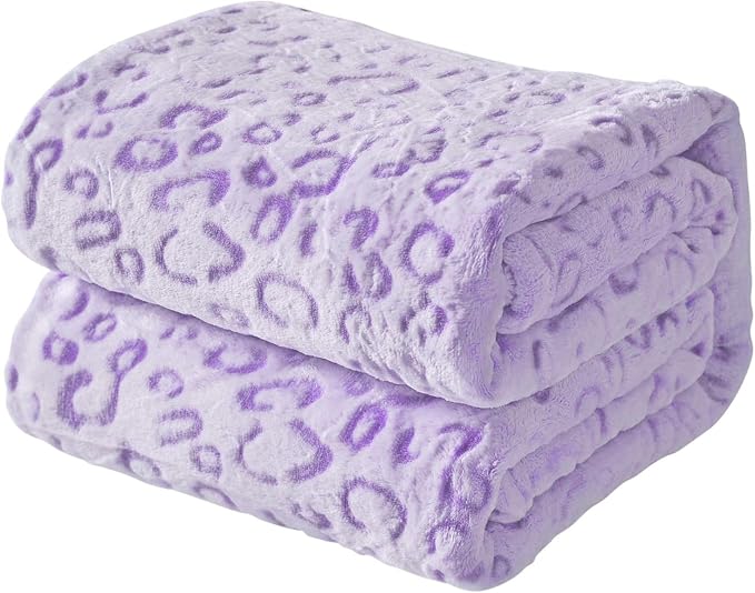 Flannel Fleece Throw Microfiber Blanket with 3D Cheetah Print, 90"X108", Purple