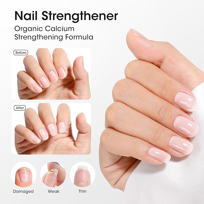 GELLEN 4-In-1 Illuminating Nail Concealer Base Coat Nail Polish Sheer Milky White | Quick Air Dry Calcium-Formula Regular Nail Polish Smooth Strengthen Natural Nails, Not UV Gel | Toxin TPO HEMA Free