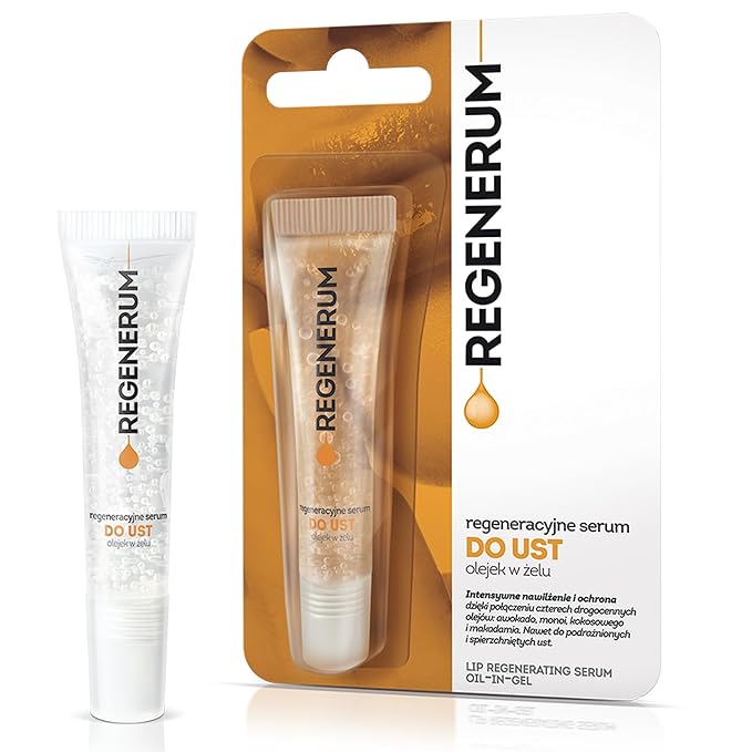 Regenerum - Regenerative Lip Serum Gel Oil - Intensive Hydration and Nourishment for Dry, Chapped Skin, 4 Precious Oils Blend - 8ml