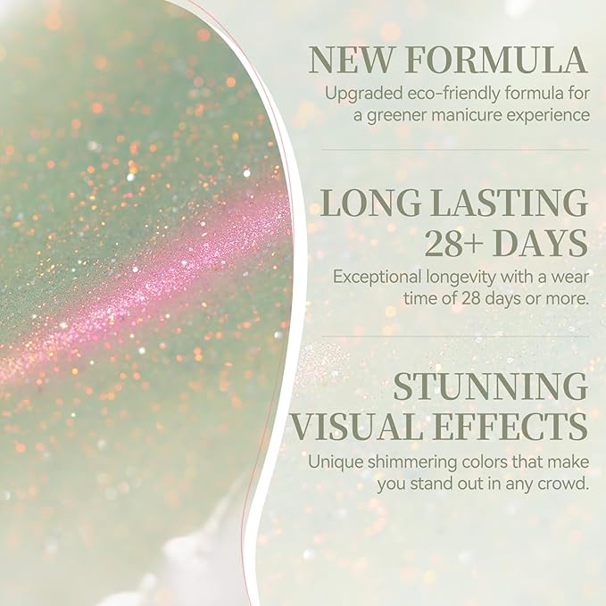 Born Pretty Reflective Glitter Cat Magnetic Eye Gel Nail Polish 15ML,Green Pink Guava Colors Glitter Sparkly Shiny Disco DJ LED Magnetic Gel Polish Sparkly Shiny U V Gels for Home Salon