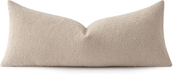 MIULEE Textured Boucle Lumbar Pillow Cover for Bed 14x36 Neutral | Pack of 1 Textured Neutral Couch Throw Pillow Cover, Accent Solid Long Body Pillowcase, Sofa Living Room Home Decor