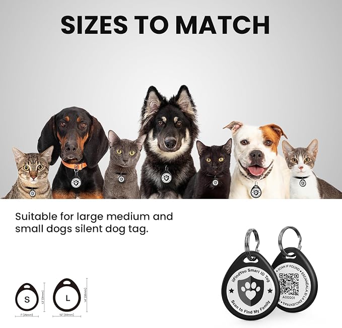 QR Code Dog Tags Personalized for Pets, Real-time Alerts, Black
