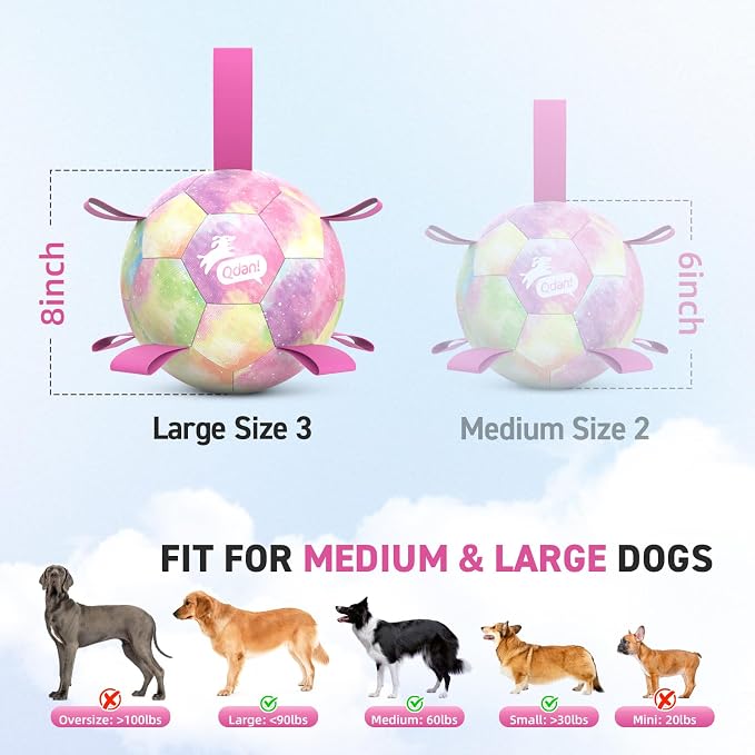 QDAN Dog Balls, Dog Herding Ball, 8 Inch Large Dog Soccer Ball with Strap