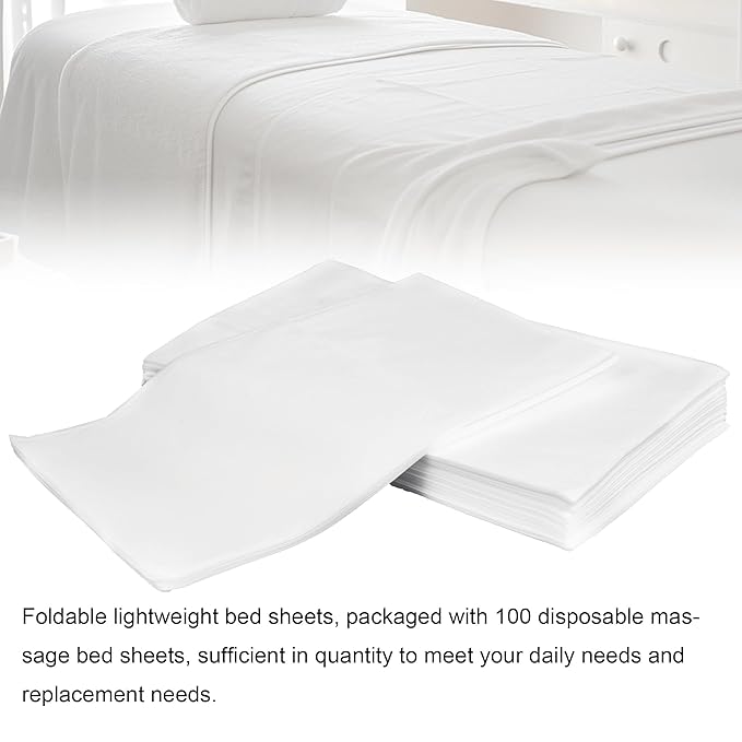 100 Pack 31" x 71" Disposable Non-Woven Massage Table Bed Covers - 2-Ply Waterproof Spa Sheets for Facial, Tattoo & Waxing.