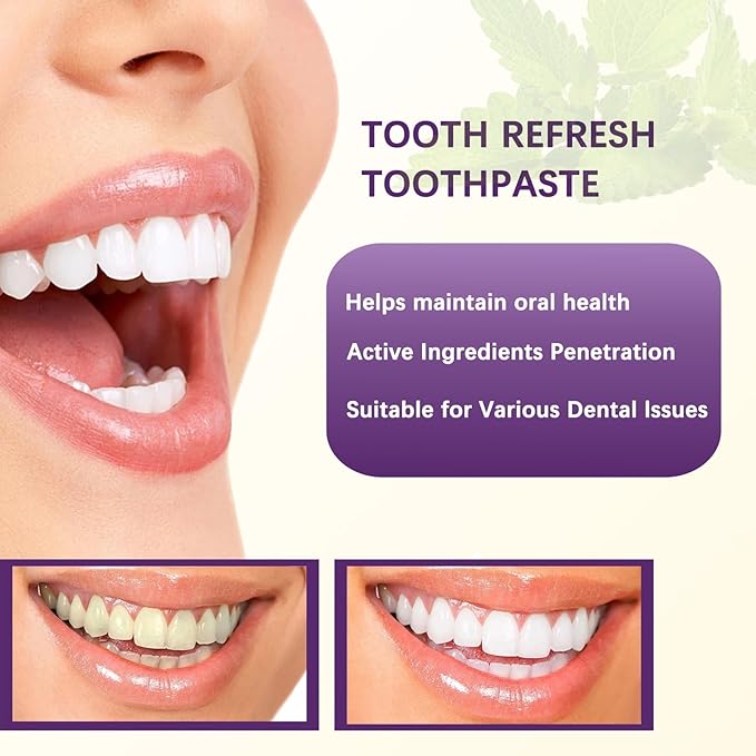 Tooth Refresh Toothpaste, Fresh Breath Whitening Toothpaste, Natural Oral Care & Enamel Repair, Helps Remove Coffee, Tea & Wine Stains, 3.52 oz Fresh Minty Gel, Pack of 2 (2)