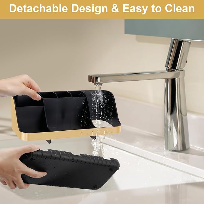 GFWARE Gold Toothbrush Holders for Bathrooms Countertop Organizer - Detachable 7 Slots Electric Toothbrush and Toothpaste Holder, Kids Organization and Storage, Restroom Accessories Vanity Stuff