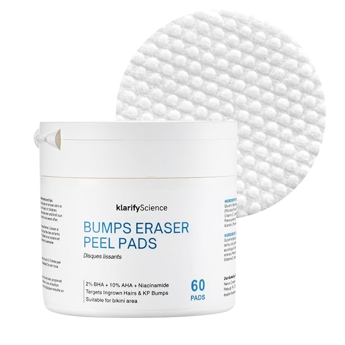 Ingrown Hair Pads for Face and Body - 12% AHA BHA Exfoliating Body Wipes with Glycolic Acid, Lactic Acid, & Salicylic Acid - Smooths Body Acne and Ingrown Hair- Fragrance-Free - 60pads