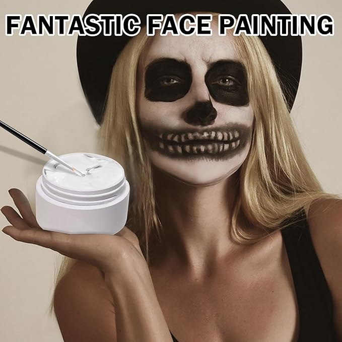 Black and White Face Painting Kit Professional Halloween Face Paint,Oil Based Face Paint Halloween Makeup Kit with 3Pcs Facepaint Brushes,Body Paint for Cosplay,Costume and Theater