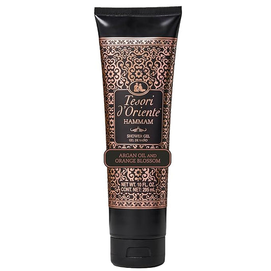 Tesori d’Oriente Hammam Shower Gel, 10 fl oz, Gentle, Hydrating Body Wash with Argan Oil & Vitamin E, Warm Orange Blossom Scented, No Silicones, Parabens & Mineral Oil