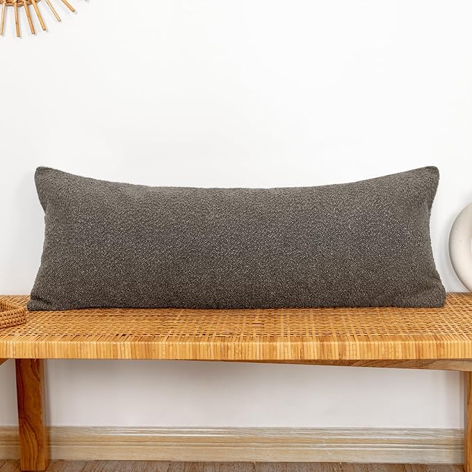JoraLion 14x36 inch Boucle Lumbar Pillow Cover, Dark Brown Woven Texture Neutral Long Pillow Cover Breathable Cushion Case for Couch Sofa Bed Living Room Home Decor (Cover Only)