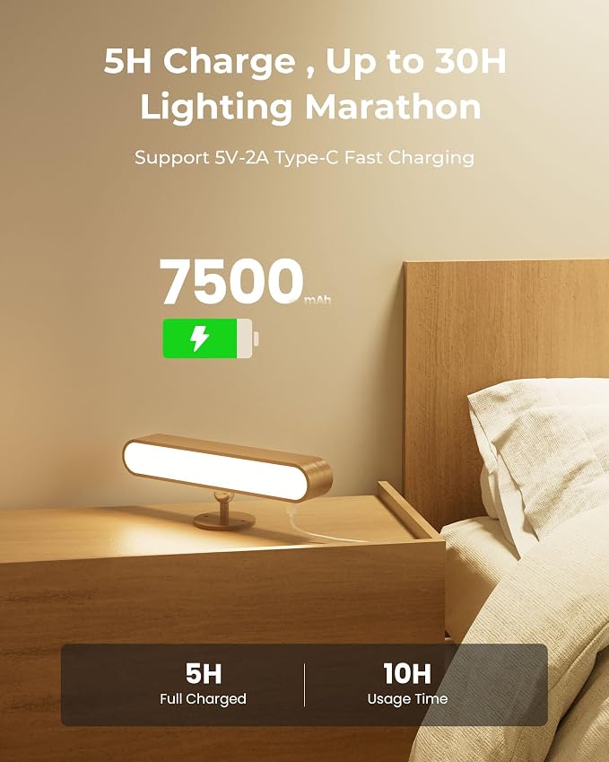 Rechargeable Wall Sconce, Battery Operated Indoor Wall Lights for Bedroom, Touch and Remote Control, 360° Rotate Walnut Wood Wall Sconces, 3 Colors Dimmable Brightness Wall Lamp, 15 RGB Colors, 1p