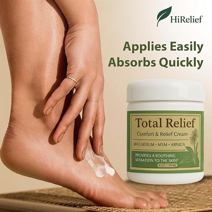 Total Relief Magnesium Cream for Comfort – Fast-Absorbing MSM & Arnica Cream for Healthy, Comfortable Nerves and Daily Comfort – 4 Fl Oz (Pack of 3)