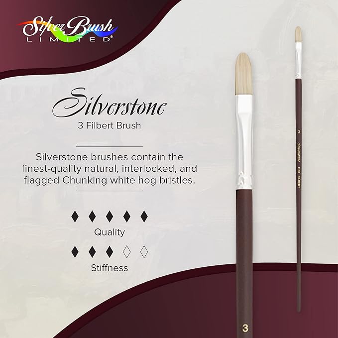 Silver Brush Limited 1103 Silverstone Filbert Brush for Oil Painting, Size 3, Long Handle