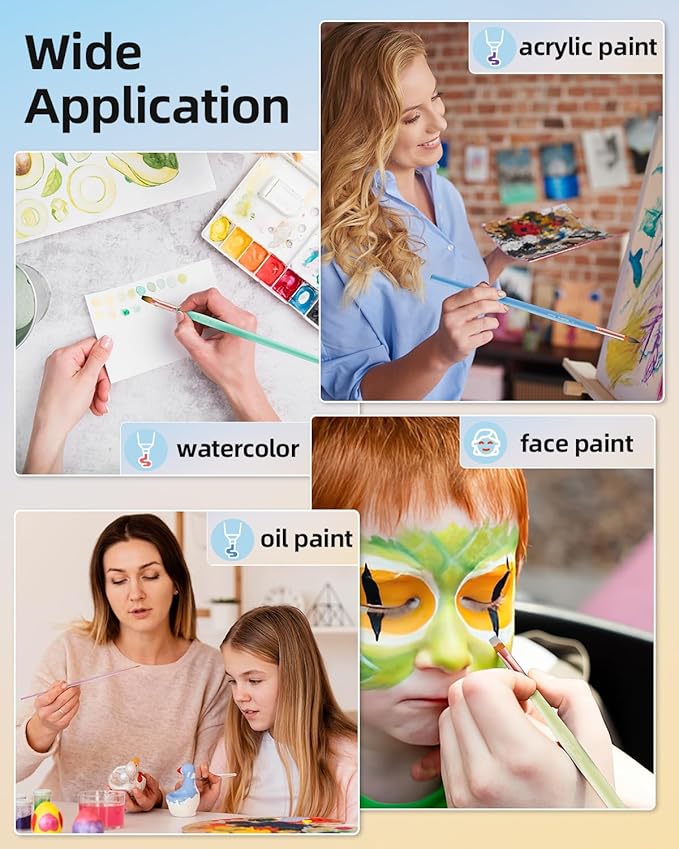 Nicpro 12pcs Artist Paint Brush Set, Aesthetic Pastel Paintbrushes Craft Paint Brushes for Acrylic Painting, Oil, Watercolor, Gouache, Tempera, Face, Body, Art Supplies for Artists and Beginners