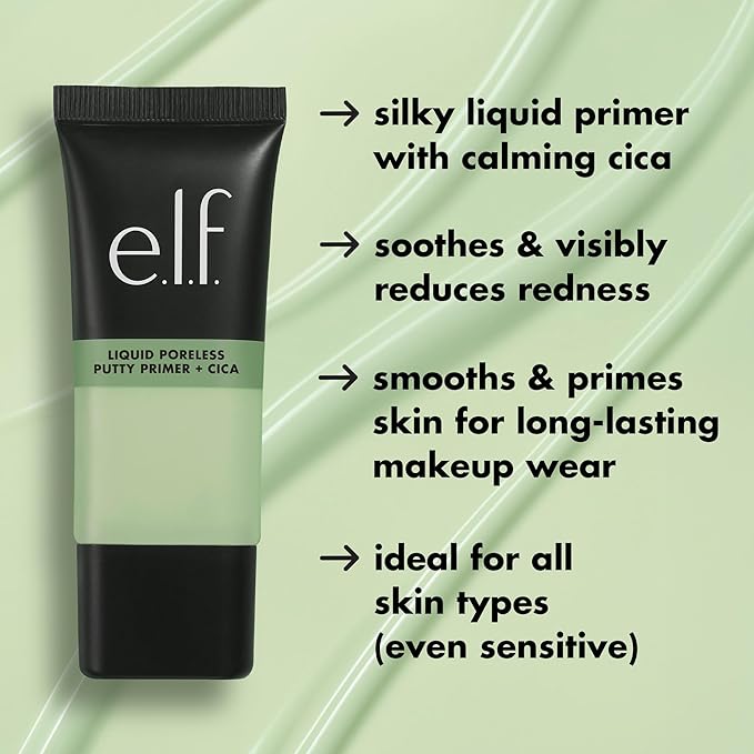 e.l.f. Liquid Poreless Putty Primer + Cica, Face Primer For Gripping Makeup, Visibly Reducing Redness & Soothing Skin, Vegan & Cruelty-Free