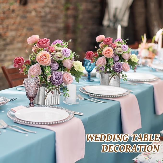 12 Pack Galvanized Square Vases with Floral Foam, 3.5 inch Waterproof Rustic Tin Buckets with Twine Bows, Mini Farmhouse Metal Planter Centerpieces for Wedding Party Table Decor(Silver)