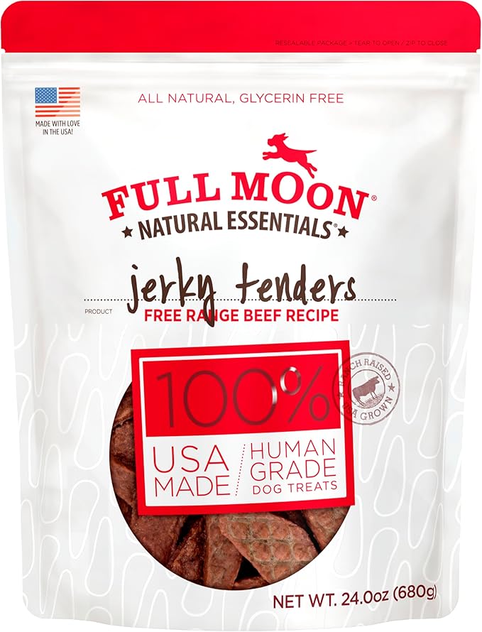 Full Moon® Essential Beef Jerky Tenders Dog Treats 24 oz | Human Grade, No corn, No wheat, No soy, Glycerin Free, Made in the USA