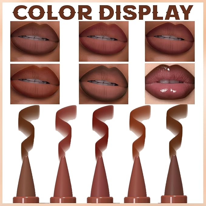 Dulele 5PCS Crayon Matte Lip Liner Set, Gradient Smooth Lip Liner and Lipstick, Natural Longwear Lip Liner Pencil, Non Stick Lip Stain Lip Makeup Pencil