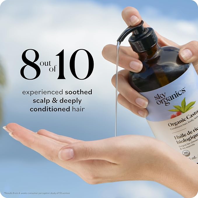 Sky Organics Organic Castor Oil glass bottle for Hair, Lashes & Brows 100% Pure & Cold-Pressed USDA Certified Organic to Strengthen, Moisturize & Condition, 16 fl. Oz
