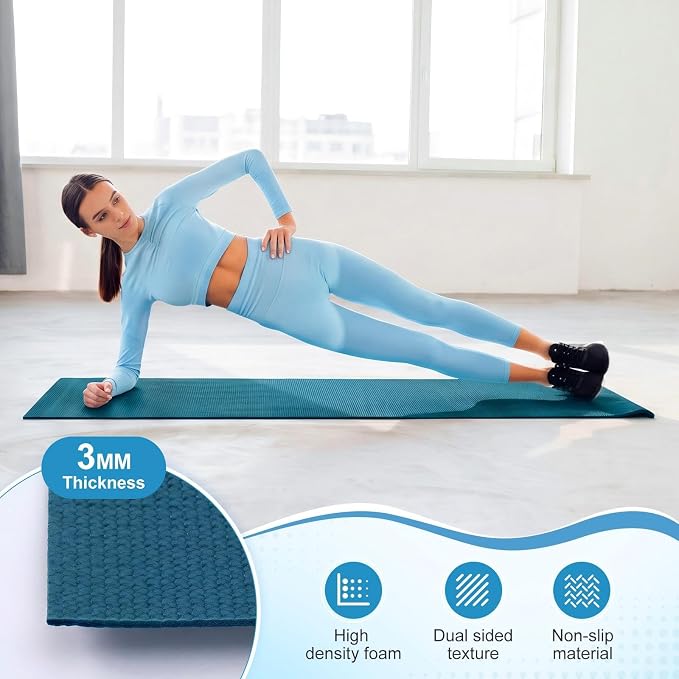3 mm Thin Yoga Mats Bulk, Lightweight PVC Exercise Mats Non Slip Workout Fitness Pads for Yoga Pilates Stretching Classes Gym Home Studio, Easy to Clean