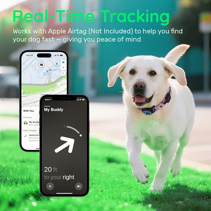 Airtag Dog Collar,with Waterproof airtag Holder，Original Stylish Cute Pattern Design.QR Code ID Buckle，Comfortable Soft Cotton for Small Medium Large Dogs