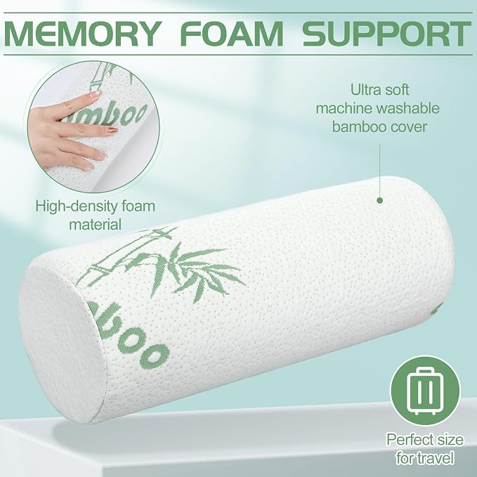 Bucherry 1 Pcs 15.8 x 5.9 Inches Cervical Neck Roll Memory Foam Pillow Cylinder Bolster Pillow for Bed Round Neck Support with Removable Washable Cover for Sleeping Travel Yoga Legs Back Lumbar