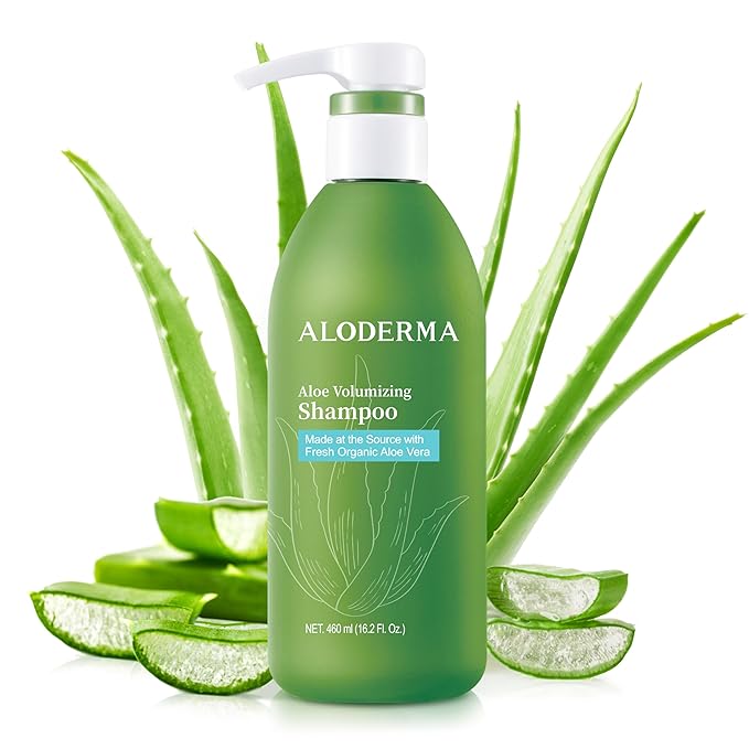 Aloderma Aloe Volumizing Shampoo 16oz - Fresh, Organic Aloe Vera Shampoo (No Water Added) for Fine, Brittle, Thinning Hair - Infused with Arginine & Panthenol - No Alcohol, Parabens, or Mineral Oil