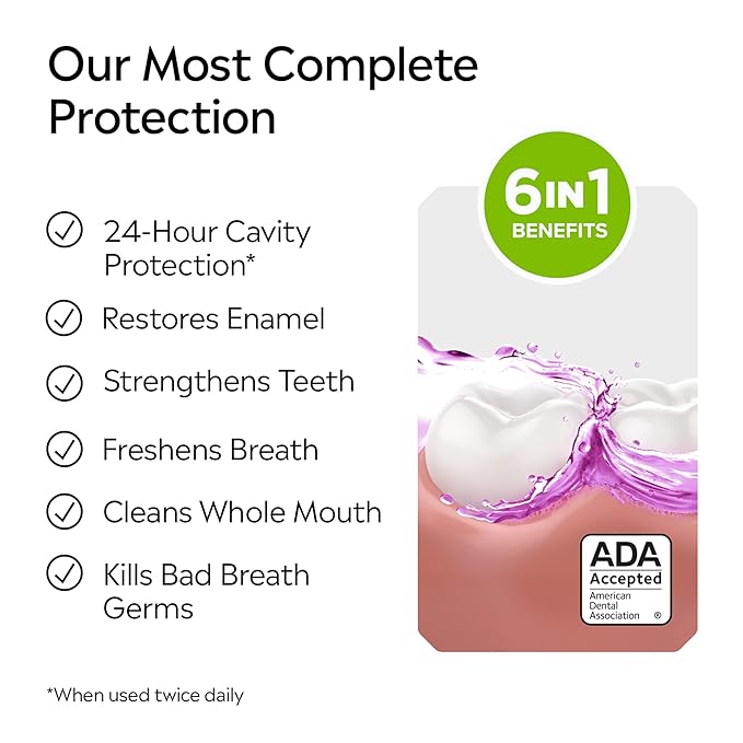 Listerine Total Care Alcohol-Free Mild Mouthwash, 6 Benefit Oral Rinse to Help Kill 99.9% of Germs That Cause Bad Breath, Strengthen Enamel, Mild Mint Flavor, Twin Convenience Pack, 2 x 1 L