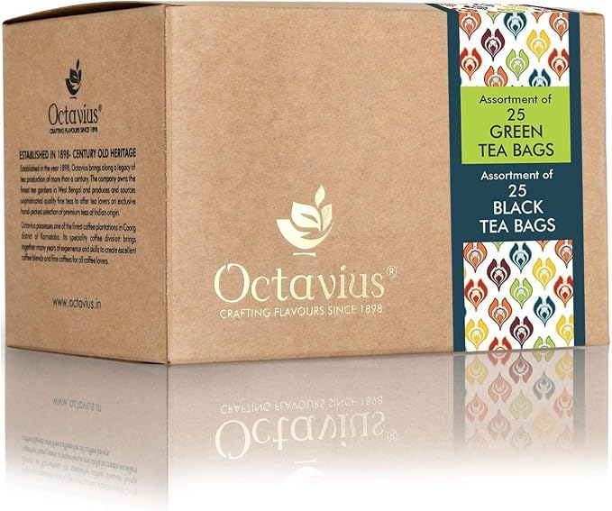 Octavius Tea Variety Pack | 6 Assorted Black & Green 50 Teas | Tea Sampler Pack of 2