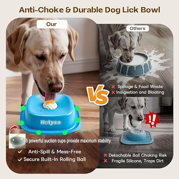 Dog Lick Bowl with Rolling Ball, Slow Feeder Lick and Roll Bowl for Dogs Liquid Treat, Dog Licking Bowl for Yogurt & Broth 350ml Large Capacity Non-Slip Base, Daily Meal & Post,Patent Pending(Black)