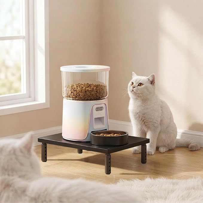 Adjustable Cat Food Stand, Elevated Cat Feeder Stand with 4 Height Settings, Automatic Cat Feeder & Tradition Bowls, Raised Pet Feeding Table Station for Cats & Small Dogs, Black 2-Pack