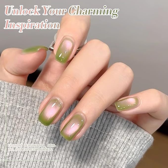 BORN PRETTY Cat Magnetic Eye Gel Nail Polish,Sweet Guava Green Pink Magnetic Gel Polish Manicure Nail Art DIY 15ml