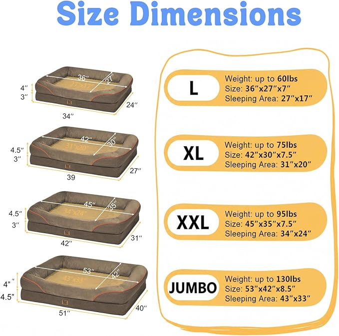 Waterproof Orthopedic XL Dog Bed for Large and Extra Large Dogs | Egg Crate Foam, 4-Sided Bolster Support, Waterproof Liner, Non-Slip Bottom, Machine Washable Cover, 42 x 30 Inch