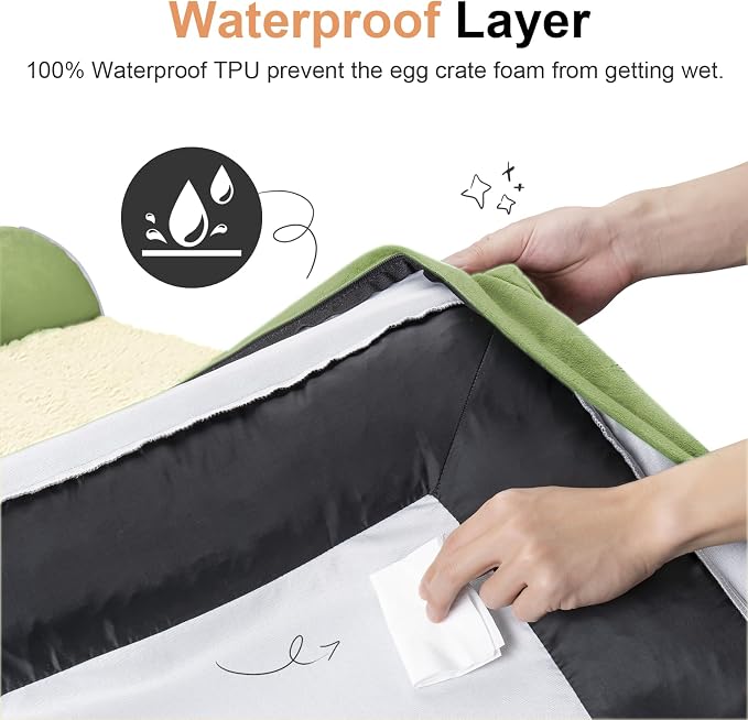 Orthopedic Dog Bed for Jumbo Dogs, 53 x 42 Inch, Grass Green | Egg crate foam for joint support, 3-sided bolster pet sofa, waterproof lining, washable cover, and non-skid base