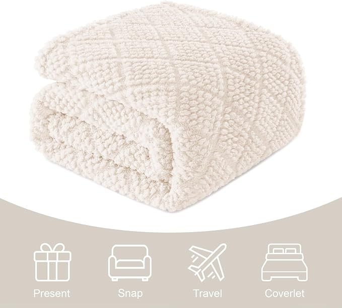 Whale Flotilla Soft Fleece Queen Size Blanket for Bed, Ivory White | Jacquard Waffle Blankets for Home Decor, Lightweight and Cozy, All Season Suitable, 90x90 Inch