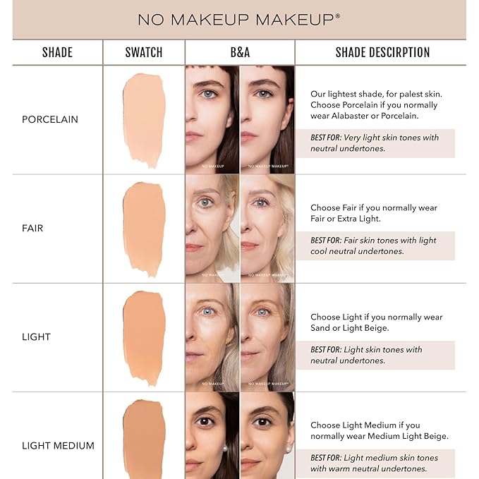 Foundation by No Makeup Makeup | Conceal & Correct with Long-Lasting, Buildable Formula & Lightweight Soft Finish | Cruelty-Free, Vegan, Fragrance-Free | Fair