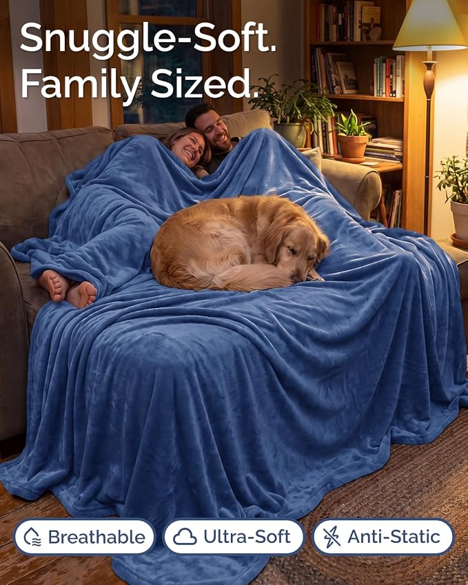 Ultra Soft Fleece Blanket Oversized King Size - Flannel Fleece Luxury Blanket - Lightweight for Couch Bed Chair - Thick, Warm and Breathable - All Season Cozy, Washed Blue