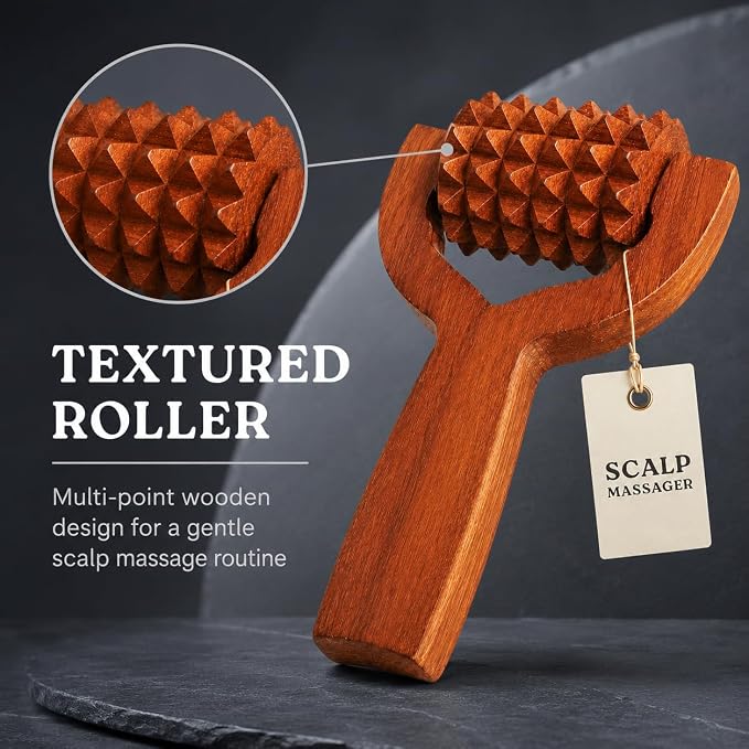 Wooden Scalp Massager Roller, Manual Head Massager Tool, Balayantra Wood Hair Scalp Roller, Handheld Wooden Massage Roller for Head, Grooming & Relaxing Self Care