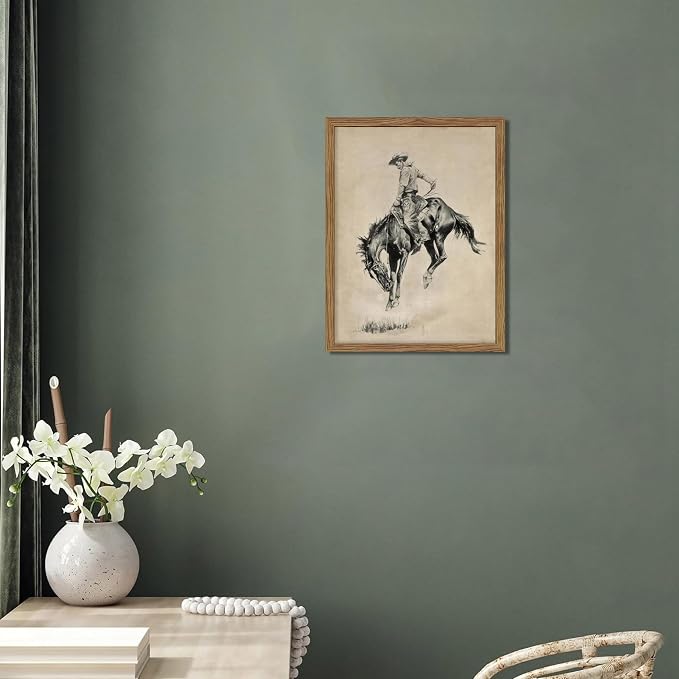Western Cowboy Wall Art, Vintage Farmhouse Canvas Wall Decor Painting, Retro Southwestern Cowboy Artwork Prints Pictures for Bedroom Living Room Home Decor 16x24 Inch Framed