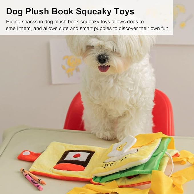 Dog Enrichment Toys, Interactive Sniff Mat Cute Slow Feeder Dog Snuffle Book Interactive Dog Toys Dog Feeding Mat Squeaky Snuffle Mat Puzzle Toys for Pet