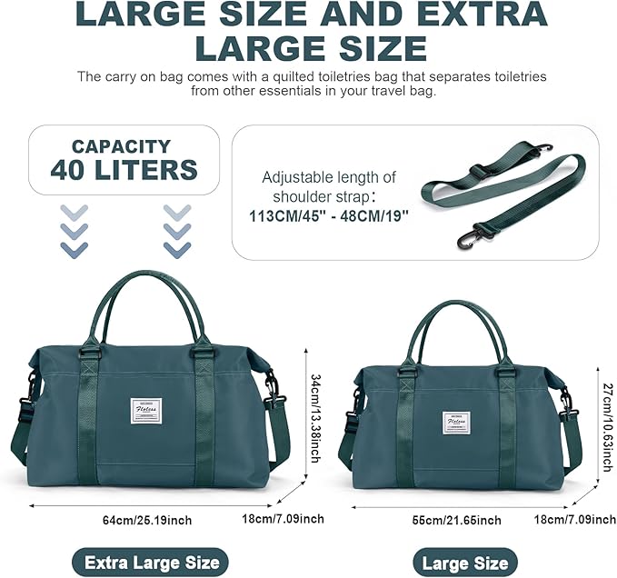 Travel Duffel Bag, Carry On Overnight Weekender Bags for Women | Travel Bag with Wet Pocket & Trolley Sleeve, For Spirit Airlines 18x14x8 Personal Item Bag