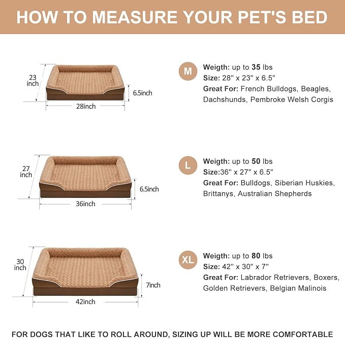 WNPETHOME Orthopedic Washable Dog Bed Large for Senior Dog Cozy Sleep | Waterproof Big Soft Dog Couch Sofa Bed for Dogs Relax with Removable Cover Supportive Comfort Pet Bed Brown 36x27 Inch