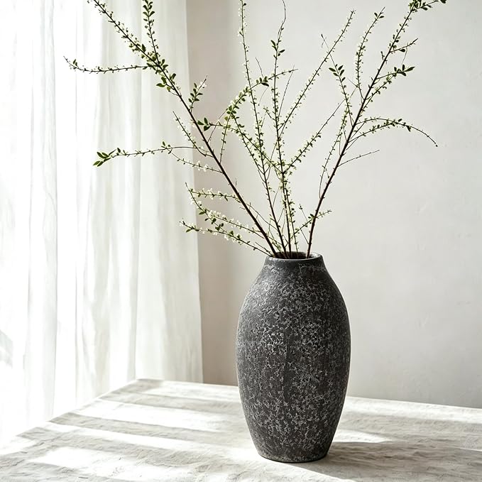 Cream Ceramic Flower Vase Speckled Bubble Glaze Home Decor | 7.08 Inch Rustic Table Vase, Decorative Ornament for Living Room,Office,Wedding,Birthday