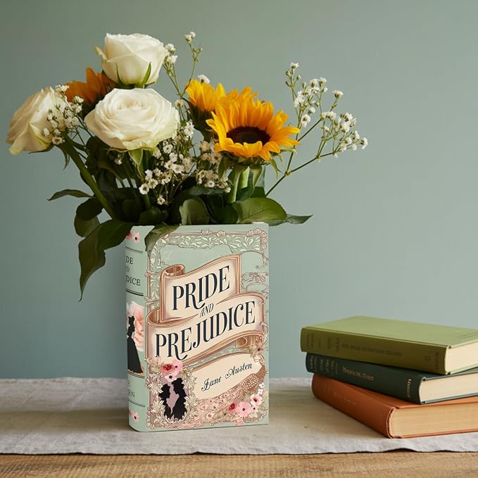 Ceramic Book Vase Pride and Prejudice Gifts for Book Lovers Women & Men - Jane Austen Gifts for Women Bookish Christmas Decor for Bookshelf - Bookworm Bookish Gift Cute Librarian Present for Readers