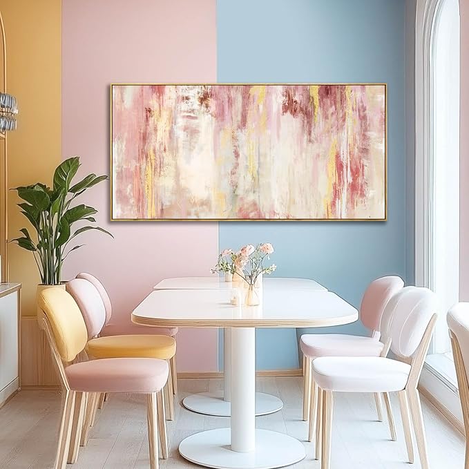 Abstract Pink Wall Art/Framed Artwork Wall Art/Oil Painting Home Decoration/Modern Art for Bedroom Living Room Home Office 20x40 Inches