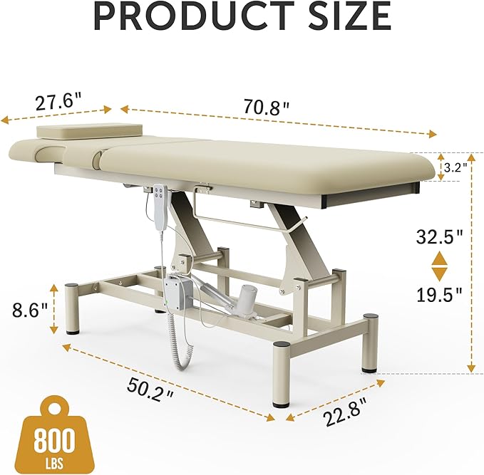 Dolonm 2 Motors Electric Massage Table, Hydraulic Electric Lift Adjustable Backrest and Height Lifting for Treatment, Physical Therapy, Spinal Massage, Facial Spa, Waxing, Tattooing - Beige Gray
