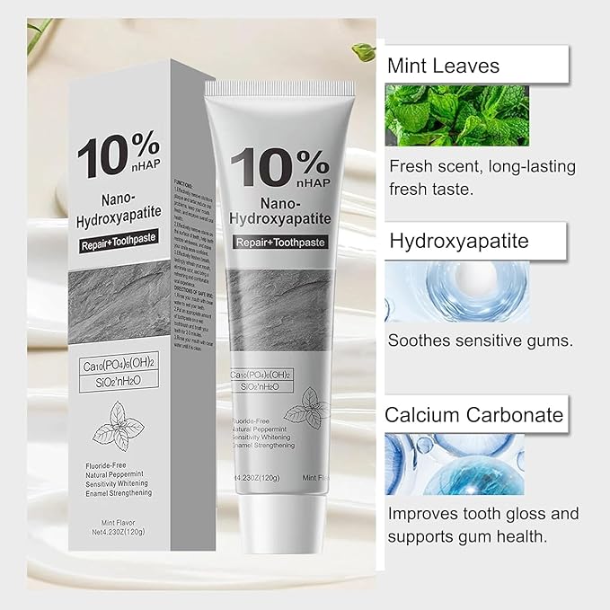 Hydroxyapatite Toothpaste,10% Nano Hydroxyapatite for Advanced Enamel Repair & Sensitivity Relief, Gentle Daily Toothpaste for Whitening & Fresh Breath(2-Pack) (A)