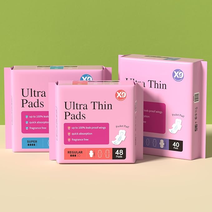 Ultra Thin Pads for Women with Wings, Super Absorbency Period Pads, Lightweight & Discreet Feminine Pads, Portable Design, 48 Count